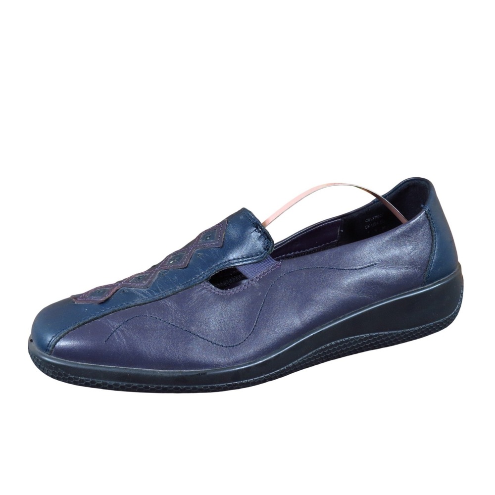 Hotter Calypso Womens Slip On Comfort Shoes Size 9 Walking Navy Purple Leather